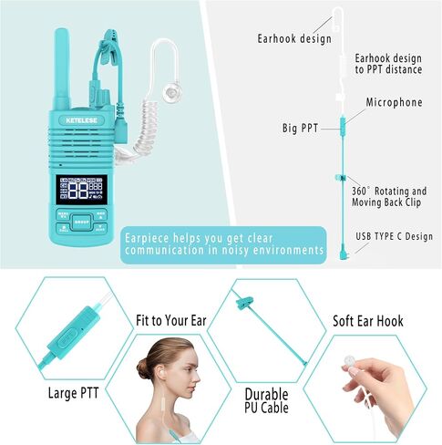 Two Way Radio, FRS Walkie Talkies with Earpiece, Long Range Walkie Talkies for Adults, USB C Rechargeable 2 Way Radio, NOAA, VOX, Group Call for Traveling Biking Camping Hiking, 6 Pack in Saudi Arabia
