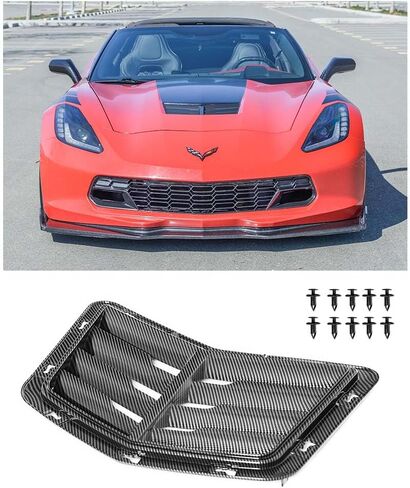Replacement For 2014-2019 Corvette C7 Z51 Stingray Grand Sport Models | GM Factory Z06 Style Front Hood Vent Louver Trim Cover (ABS Plastic - Hydro-Dipped Carbon Fiber) in Saudi Arabia