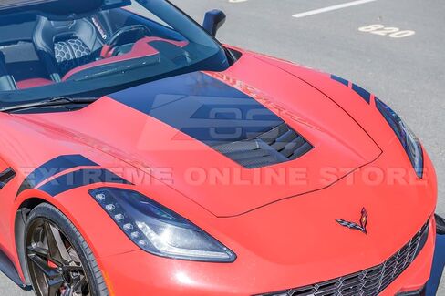Replacement For 2014-2019 Corvette C7 Z51 Stingray Grand Sport Models | GM Factory Z06 Style Front Hood Vent Louver Trim Cover (ABS Plastic - Hydro-Dipped Carbon Fiber) in Saudi Arabia