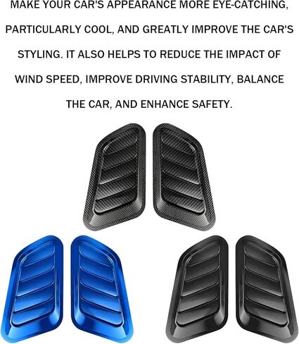 2PCS Car Hood Air Vent, Universal Hood Vents for Cars, Scoop Bonnet Air Vents Engine Hoods Kit, Intake Trim Cover Automotive Exterior Decor Accessories for Most Cars (Blue) in Kuwait