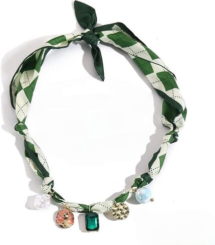 Scarf Bandana Necklace with Charm Colorful Silk Flower Crystal Heart Pearl Choker Necklace Fabric Statement Jewelry in Saudi Arabia