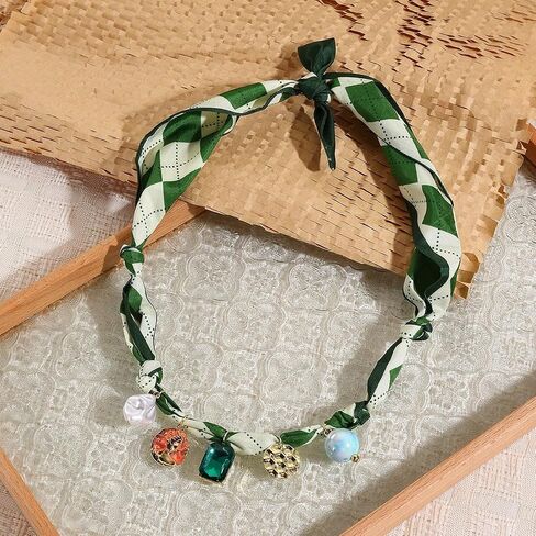 Scarf Bandana Necklace with Charm Colorful Silk Flower Crystal Heart Pearl Choker Necklace Fabric Statement Jewelry in Saudi Arabia