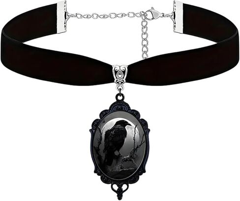 dreuyet الغراب النقش المخملية قلادة قلادة للنساء القوطية كريستال زجاج خمر الغراب الغراب القلائد الأسود الشرير نمط القوطي الصوفي الفيكتوري قلادة هالوين المجوهرات in Kuwait