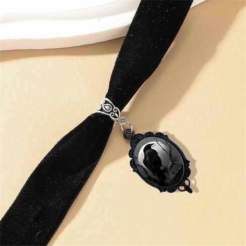 dreuyet الغراب النقش المخملية قلادة قلادة للنساء القوطية كريستال زجاج خمر الغراب الغراب القلائد الأسود الشرير نمط القوطي الصوفي الفيكتوري قلادة هالوين المجوهرات in Kuwait