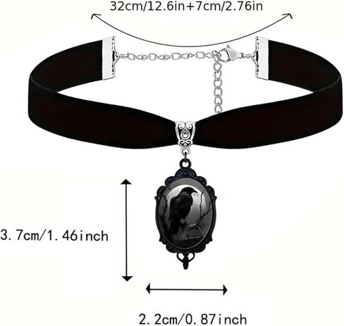dreuyet الغراب النقش المخملية قلادة قلادة للنساء القوطية كريستال زجاج خمر الغراب الغراب القلائد الأسود الشرير نمط القوطي الصوفي الفيكتوري قلادة هالوين المجوهرات in Kuwait