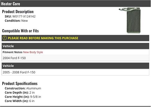 Heater Core, Compatible with 2004-2008 Ford F-150 in Saudi Arabia