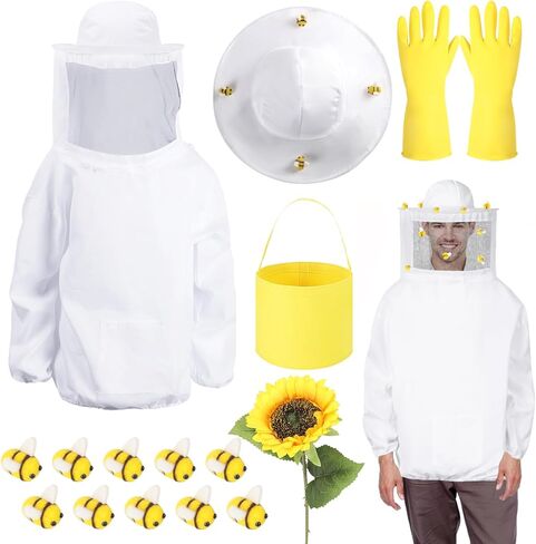 Halloween Beekeeper Costume Include Beekeeper Jacket,Wool Felt Bees,Gloves,Felt Bucket,Sunflower for Bee Party Cosplay in Kuwait