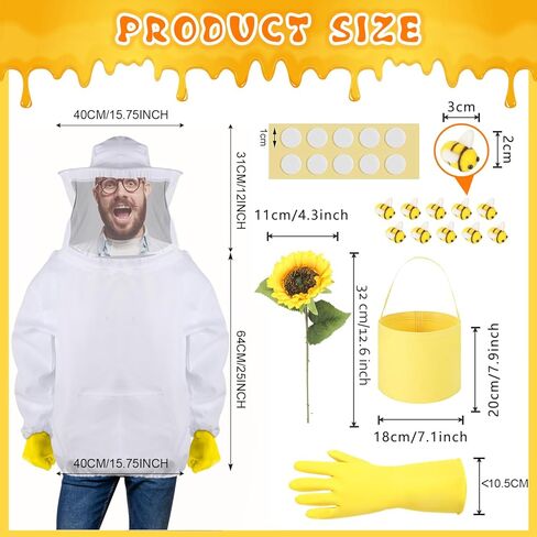 Halloween Beekeeper Costume Include Beekeeper Jacket,Wool Felt Bees,Gloves,Felt Bucket,Sunflower for Bee Party Cosplay in Kuwait