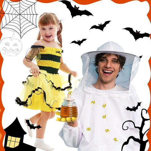Halloween Beekeeper Costume Include Beekeeper Jacket,Wool Felt Bees,Gloves,Felt Bucket,Sunflower for Bee Party Cosplay in Kuwait