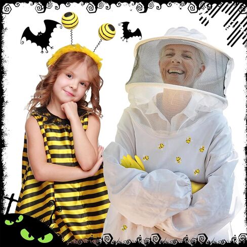 Halloween Beekeeper Costume Include Beekeeper Jacket,Wool Felt Bees,Gloves,Felt Bucket,Sunflower for Bee Party Cosplay in Kuwait