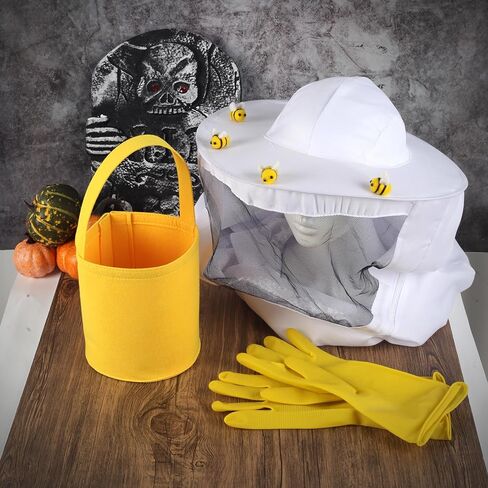 Halloween Beekeeper Costume Include Beekeeper Jacket,Wool Felt Bees,Gloves,Felt Bucket,Sunflower for Bee Party Cosplay in Kuwait