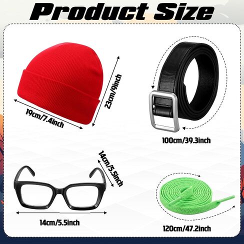 4 Pcs Halloween Subway Girl Costume Include Red Beanies Square Eyeglasses Black Belt Green Shoelaces for Women Halloween Party in Saudi Arabia