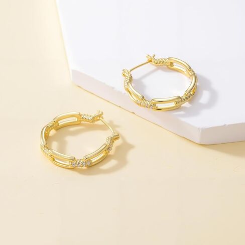 14K الذهب هوب Huggie أقراط للنساء Soild الذهب أقراط الماس الأطواق القرط الذهب العصرية كابل تصميم المرأة القرط 20/25/30 مللي متر in Kuwait