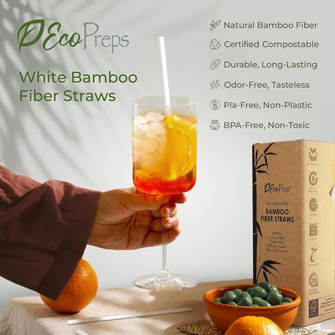 Biodegradable Bamboo Fiber Straws | 150 Count, 100% Compostable, Plastic-Free, Eco-Friendly Drinking Straws | 7.8'' Plant Fiber Disposable Straws, White Straws | Durable for Hot & Cold Drinks in Saudi Arabia