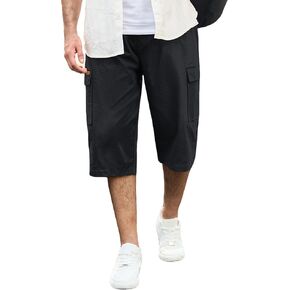 TACVASEN Men's Long Cargo Shorts Cotton Below Knee Capris with 6 Pockets Drawstring Elastic Waistband Capri Pants in Saudi Arabia