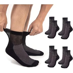Diabetic Socks for Men Women, Comfortable Loose Fitting Crew Wide Socks with Seamless Toe Non-Binding Top, Breathable Bamboo Viscose Edema Neuropathy Socks, Black, 4 Pairs, XXL in Kuwait