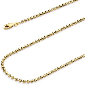 14k الذهب الأصفر الحقيقي الصلبة 1.5mm القمر قطع الكرة سلسلة قلادة مع مشبك مخلب جراد البحر in Kuwait