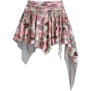 MakeMeChic Women's Cheetah Print Mini Skirt Floral Drawstring Ruched Ruffle Asymmetrical Hem Summer Y2K Skirts in Kuwait