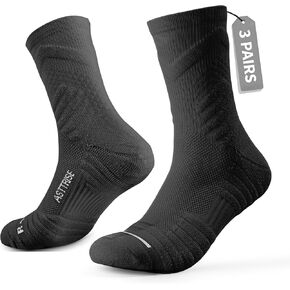 Compression Running Socks, 3 Pairs, Cushion Crew Socks, Anti-Blister Moisture Wicking Hiking Training Basketball Socks in Saudi Arabia