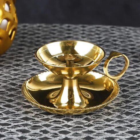 SATVIK Small Brass Aarti Diya with Supported Ring Handle Puja Jyot Oil Lamp Hand Held Kutthu Vilakku Festive Diwali Mandir Temple Aarti Pooja Dia Indian Housewarming Return Gift Items Bulk in Saudi Arabia