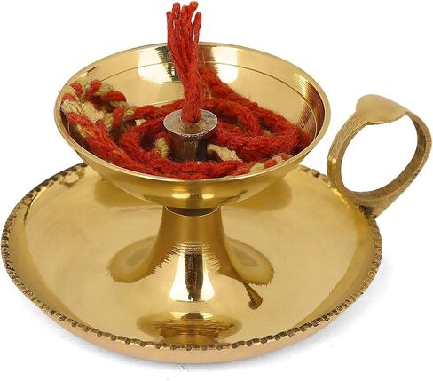 SATVIK Small Brass Aarti Diya with Supported Ring Handle Puja Jyot Oil Lamp Hand Held Kutthu Vilakku Festive Diwali Mandir Temple Aarti Pooja Dia Indian Housewarming Return Gift Items Bulk in Saudi Arabia