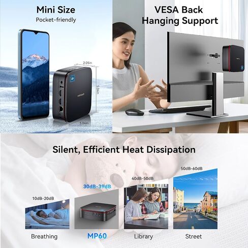 Blackview 2024 أحدث جهاز كمبيوتر صغير، Intel 12th N95 Mini Desktop Computers، Win 11 16GB DDR4 RAM 512GB M.2 SSD Micro Computer Support Dual 4K UHD، Dual WiFi، BT4.2، Gigabit Ethernet، أزرق in Kuwait