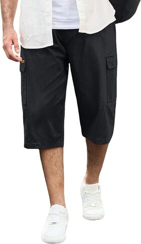 TACVASEN Men's Long Cargo Shorts Cotton Below Knee Capris with 6 Pockets Drawstring Elastic Waistband Capri Pants in Saudi Arabia