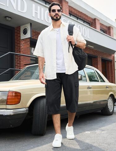TACVASEN Men's Long Cargo Shorts Cotton Below Knee Capris with 6 Pockets Drawstring Elastic Waistband Capri Pants in Saudi Arabia