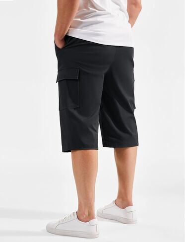 TACVASEN Men's Long Cargo Shorts Cotton Below Knee Capris with 6 Pockets Drawstring Elastic Waistband Capri Pants in Saudi Arabia