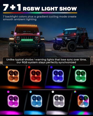 Auxbeam RGB Color Changing 3" LED Pods 116W Off-Road Lights 7+1 RGBW Ambient Backlight Gradient Cycle Accent Lighting, Spot Flood Combo, Amber White Lens Covers, Color Play Series in Saudi Arabia