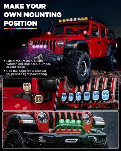Auxbeam RGB Color Changing 3" LED Pods 116W Off-Road Lights 7+1 RGBW Ambient Backlight Gradient Cycle Accent Lighting, Spot Flood Combo, Amber White Lens Covers, Color Play Series in Saudi Arabia