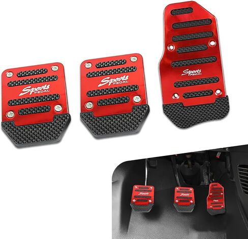 Shakas 3 PCS Car Pedal Kit, 5.7" x 3.15" Acceleration + 2.6" x 3.54" Clutch Brake Thickened Alloy Anti Slip Tape Pedal, Replacement Modification Parts, for Most Manual Transmission Cars (Red) in Saudi Arabia