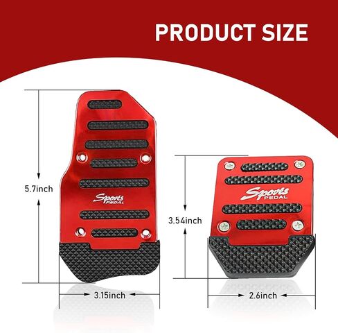 Shakas 3 PCS Car Pedal Kit, 5.7" x 3.15" Acceleration + 2.6" x 3.54" Clutch Brake Thickened Alloy Anti Slip Tape Pedal, Replacement Modification Parts, for Most Manual Transmission Cars (Red) in Saudi Arabia