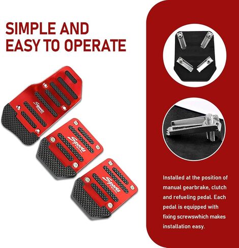 Shakas 3 PCS Car Pedal Kit, 5.7" x 3.15" Acceleration + 2.6" x 3.54" Clutch Brake Thickened Alloy Anti Slip Tape Pedal, Replacement Modification Parts, for Most Manual Transmission Cars (Red) in Saudi Arabia