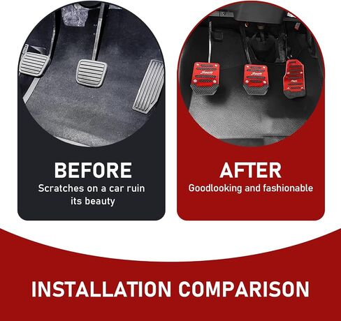 Shakas 3 PCS Car Pedal Kit, 5.7" x 3.15" Acceleration + 2.6" x 3.54" Clutch Brake Thickened Alloy Anti Slip Tape Pedal, Replacement Modification Parts, for Most Manual Transmission Cars (Red) in Saudi Arabia