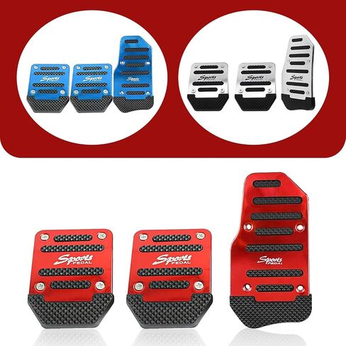 Shakas 3 PCS Car Pedal Kit, 5.7" x 3.15" Acceleration + 2.6" x 3.54" Clutch Brake Thickened Alloy Anti Slip Tape Pedal, Replacement Modification Parts, for Most Manual Transmission Cars (Red) in Saudi Arabia