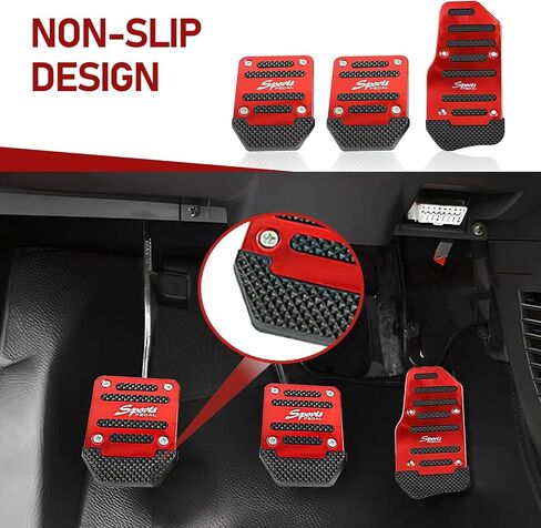 Shakas 3 PCS Car Pedal Kit, 5.7" x 3.15" Acceleration + 2.6" x 3.54" Clutch Brake Thickened Alloy Anti Slip Tape Pedal, Replacement Modification Parts, for Most Manual Transmission Cars (Red) in Saudi Arabia