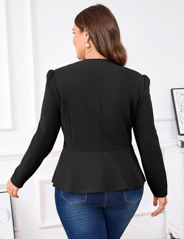 Yesfashion Plus Size Womens Hook&Eye Blazer Suit Jacket Long Sleeve Scallop Placket Peplum Business Casual Blazers in Saudi Arabia
