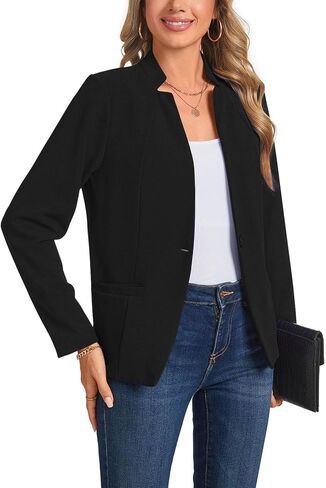MINTLIMIT Long Sleeve Blazer Jackets for Women Stand Collar Button Front Casual Work Office Blazers with Pockets in Saudi Arabia