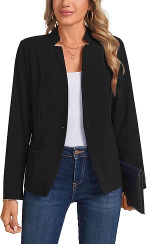 MINTLIMIT Long Sleeve Blazer Jackets for Women Stand Collar Button Front Casual Work Office Blazers with Pockets in Saudi Arabia