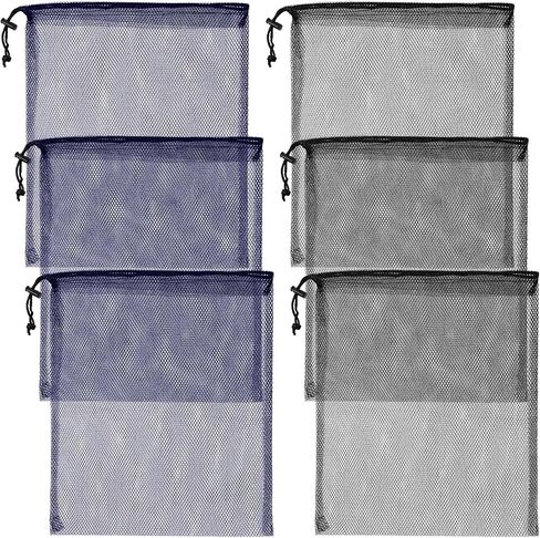 6 Pcs Mesh Drawstring Bag, 13 x 15.5 Inch Nylon Net with Cord Lock Closure Mesh Dive Bag for Storage Scalloping, Multipurpose Storage Bags for Swimming Sport, Gym, Balls, Beach, Laundry Black and Blue in Saudi Arabia