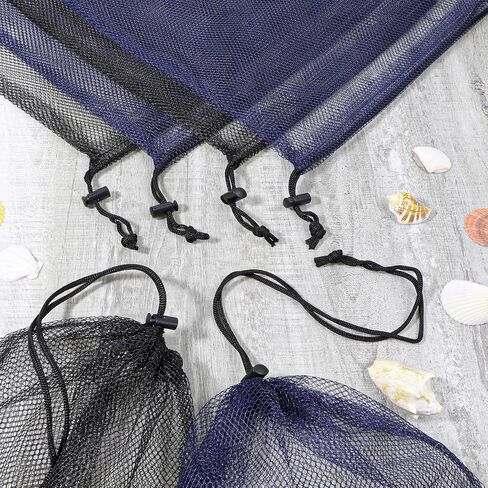 6 Pcs Mesh Drawstring Bag, 13 x 15.5 Inch Nylon Net with Cord Lock Closure Mesh Dive Bag for Storage Scalloping, Multipurpose Storage Bags for Swimming Sport, Gym, Balls, Beach, Laundry Black and Blue in Saudi Arabia