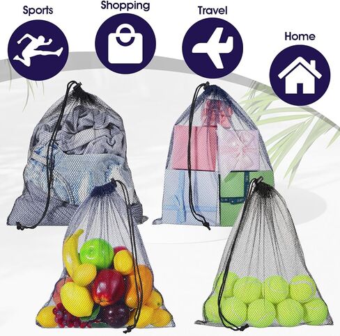 6 Pcs Mesh Drawstring Bag, 13 x 15.5 Inch Nylon Net with Cord Lock Closure Mesh Dive Bag for Storage Scalloping, Multipurpose Storage Bags for Swimming Sport, Gym, Balls, Beach, Laundry Black and Blue in Saudi Arabia