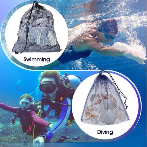 6 Pcs Mesh Drawstring Bag, 13 x 15.5 Inch Nylon Net with Cord Lock Closure Mesh Dive Bag for Storage Scalloping, Multipurpose Storage Bags for Swimming Sport, Gym, Balls, Beach, Laundry Black and Blue in Saudi Arabia