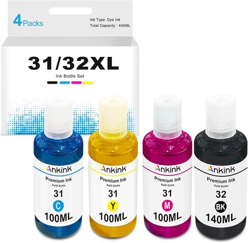 Ankink 31 32XL Black Ink Refill Bottle Set Replacement for HP 32 XL Compatible for HP Smart Tank 5000 5101 6001 7301 7602,Plus 651 551 555 450 455 457,Ink Tank 310 319 Printer(140ML,2 Pack) in Saudi Arabia