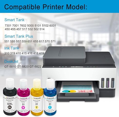 Ankink 31 32XL Black Ink Refill Bottle Set Replacement for HP 32 XL Compatible for HP Smart Tank 5000 5101 6001 7301 7602,Plus 651 551 555 450 455 457,Ink Tank 310 319 Printer(140ML,2 Pack) in Saudi Arabia