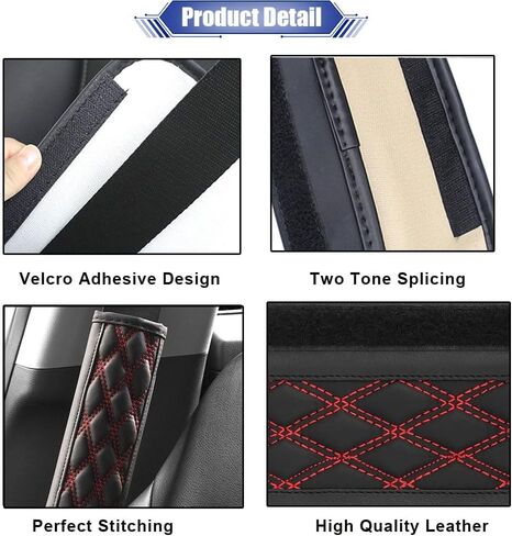 JDDRY 2PC Seat Belt Neck Protector,Car Seat Belt Covers Pads,Leather Seatbelt Covers,Universal Car Seat Strap Pads,Car Interior Accessories(Red) in Saudi Arabia