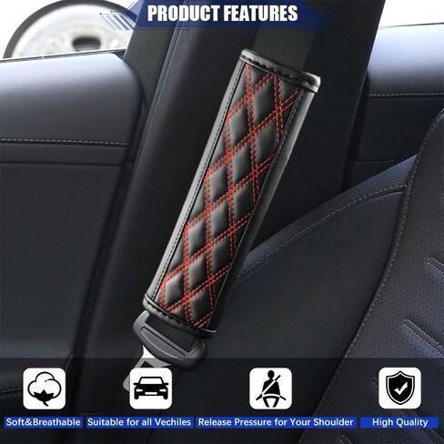 JDDRY 2PC Seat Belt Neck Protector,Car Seat Belt Covers Pads,Leather Seatbelt Covers,Universal Car Seat Strap Pads,Car Interior Accessories(Red) in Saudi Arabia