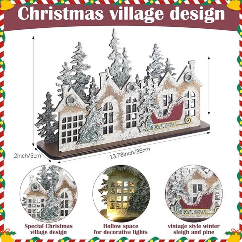 Chunful Wooden Christmas Village Decor Rustic Wood Merry Christmas Sign Snowy Winter Assembly Art Craft Set with Vintage Sleigh Pine Farmhouse Xmas Party Centerpiece for Mantle Window Table Home Decor in Saudi Arabia