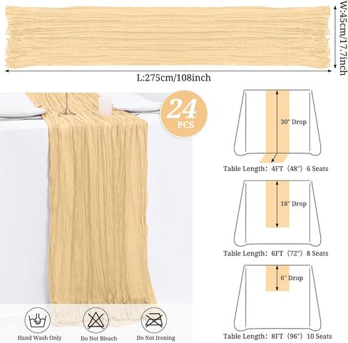 24 Pack Ivory Table Runner,10FT Cheesecloth Table Runner Gauze Boho Rustic Sheer Cheese Cloth Table Runner for Wedding Reception,Bridal Shower,Birthday Party Table Decor, Romantic Wedding in Saudi Arabia